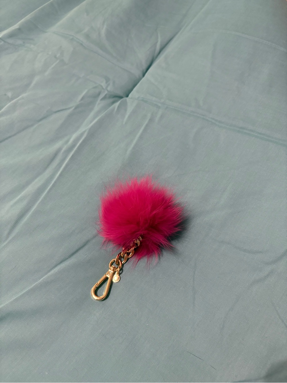 NWOT Michael Kors Hot Pink Fur Pom Pom Key Charm with Gold Hardware